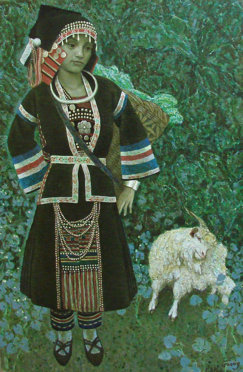 Guang Tingbo "Sheep Tending Girl" T0010 Oil on Canvas, Coa from the Artist
 
Guang Tingbo (1938-) Born in Da Lian, Guang Tingbo is Manchu and also named Wu Libu. He enrolled Lu Xun Fine Art Academy and studied oil painting, 1958; He participated in