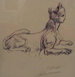 Leroy Neiman Framed "Portrait Study of Sphinx" Original Hand Signed Pen and Ink