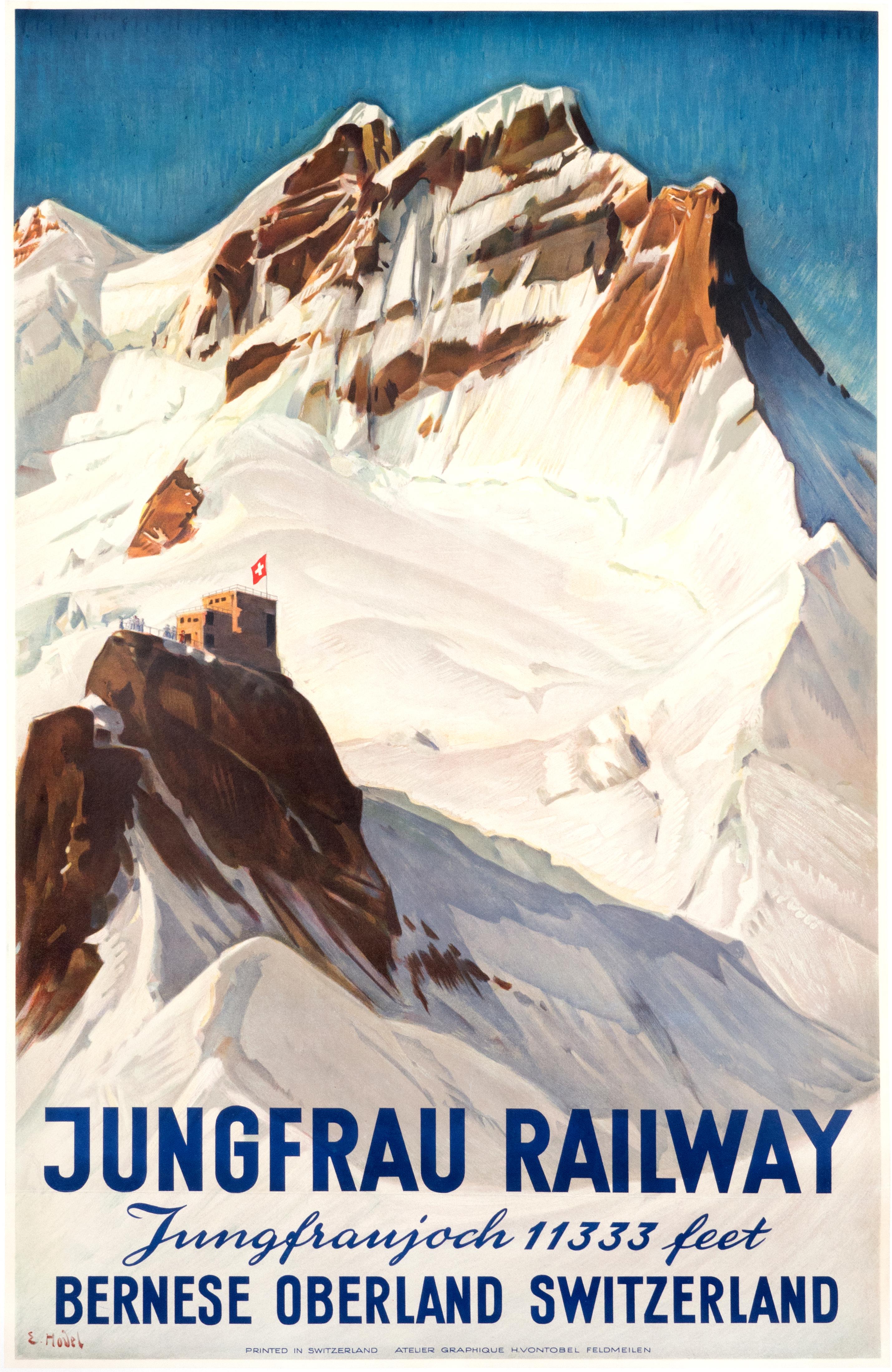 "Jungfrau Railway" Original Vintage Ski Poster - Print by Ernst Hodel
