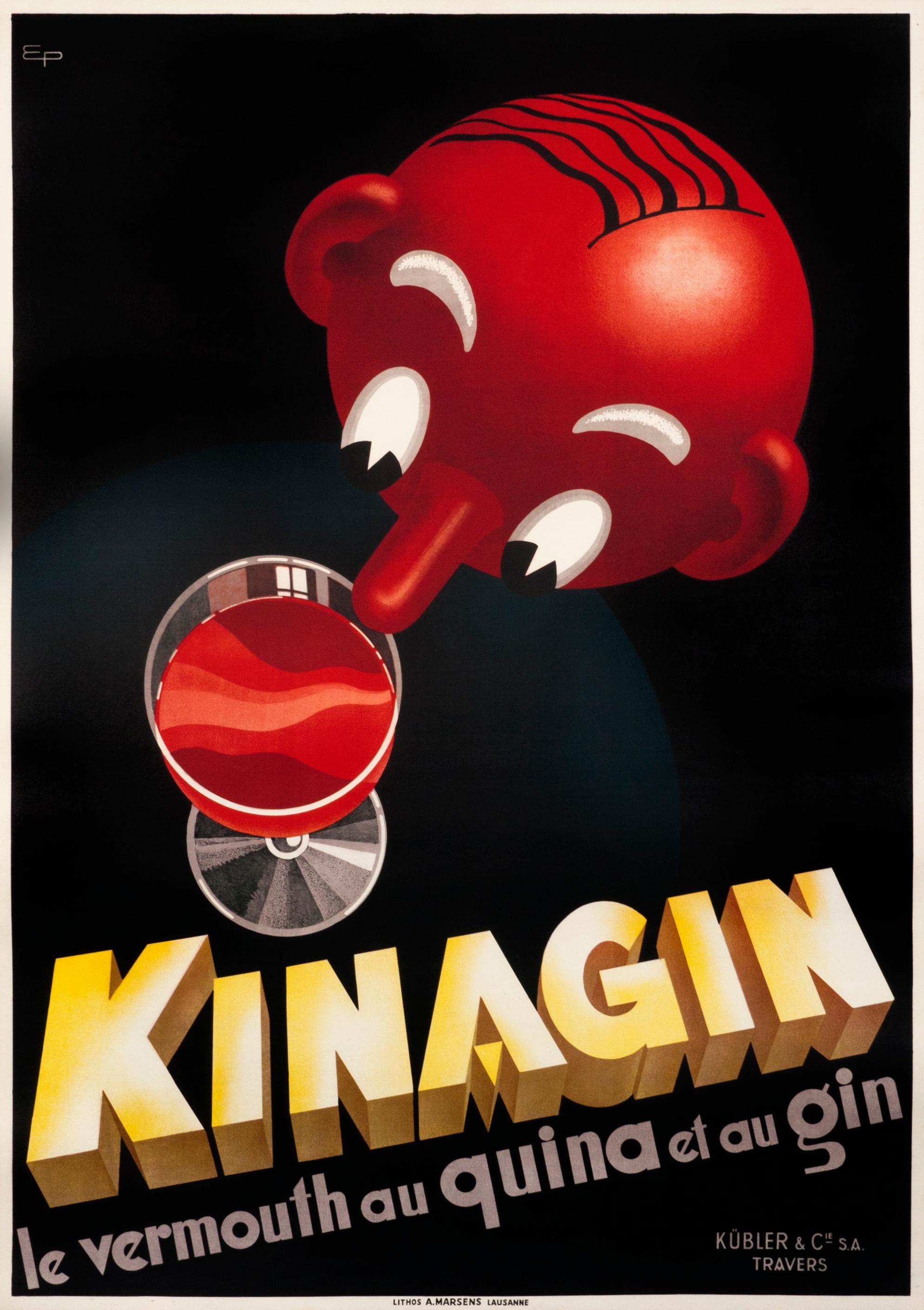 "Kinagin le vermouth au Quina el au Gin" Original Art Deco Spirits Poster - Print by Eugene Patkevich