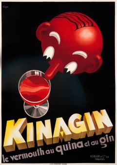 Vintage "Kinagin le vermouth au Quina el au Gin" Original Art Deco Spirits Poster