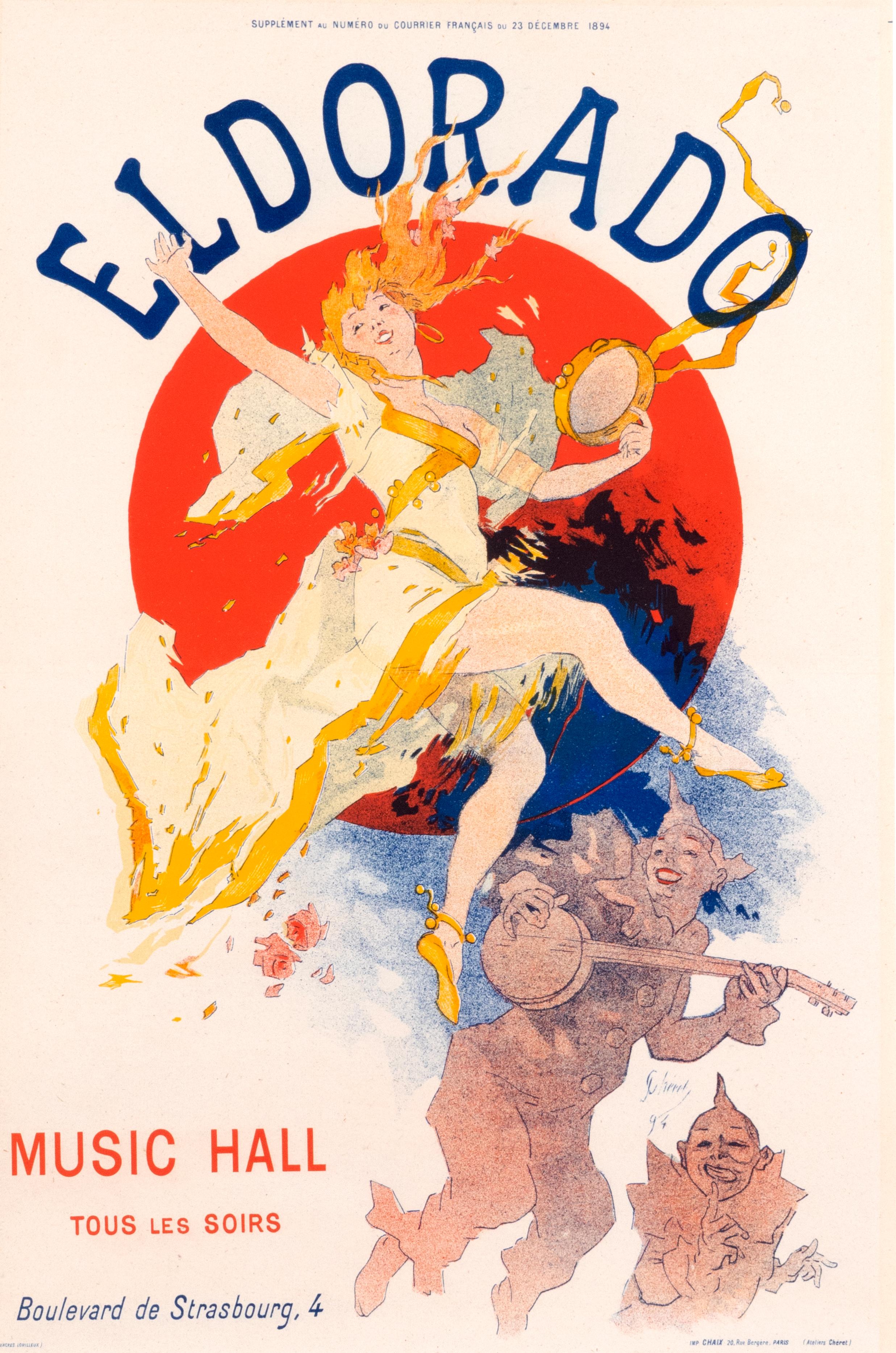 "Eldorado (Courrier Francais Edition)" Original Antique Cabaret Poster 1890s - Print by Jules Chéret