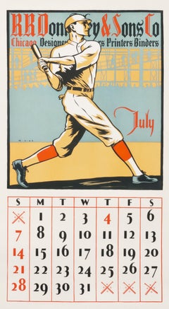 "RR Donnelley & Sons Co - July" Original Vintage Calendar Poster - Baseball 1920