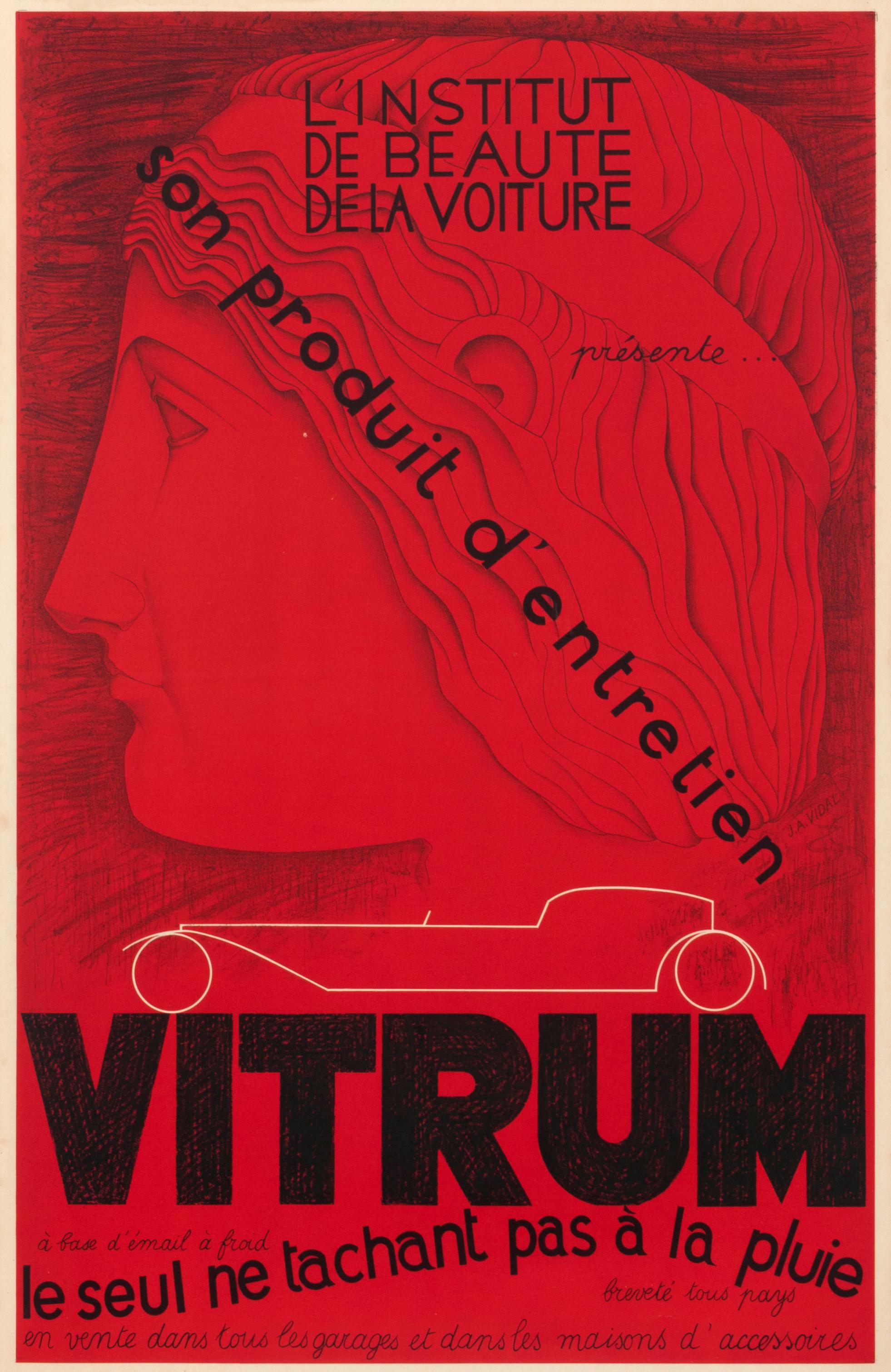 J.A. Vidal Portrait Print - "Vitrum" Original Vintage French Art Deco Automobile Car Product Poster