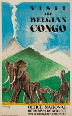 "Visit the Belgian Congo" Original Vintage Safari Travel Poster 1930s