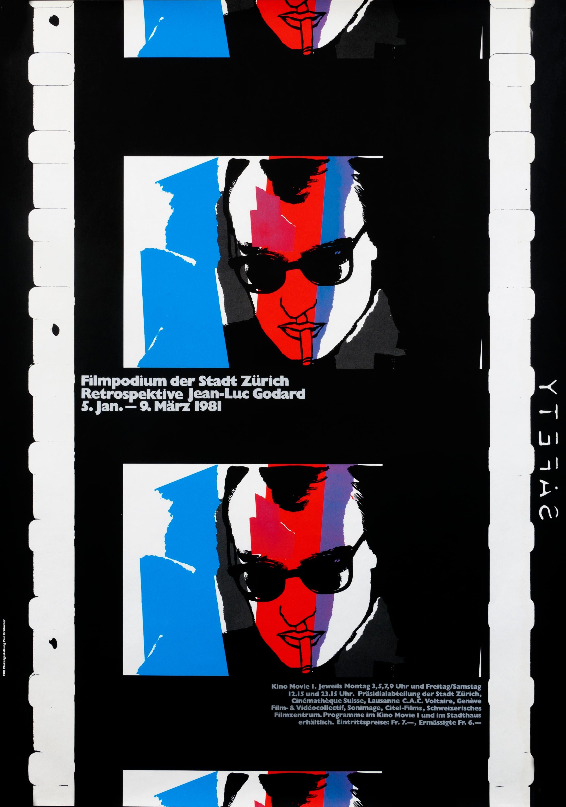 "Jean-Luc Godard - Filmpodium" Original Vintage Swiss Film Festival Poster - Print by Paul Bruhwiler