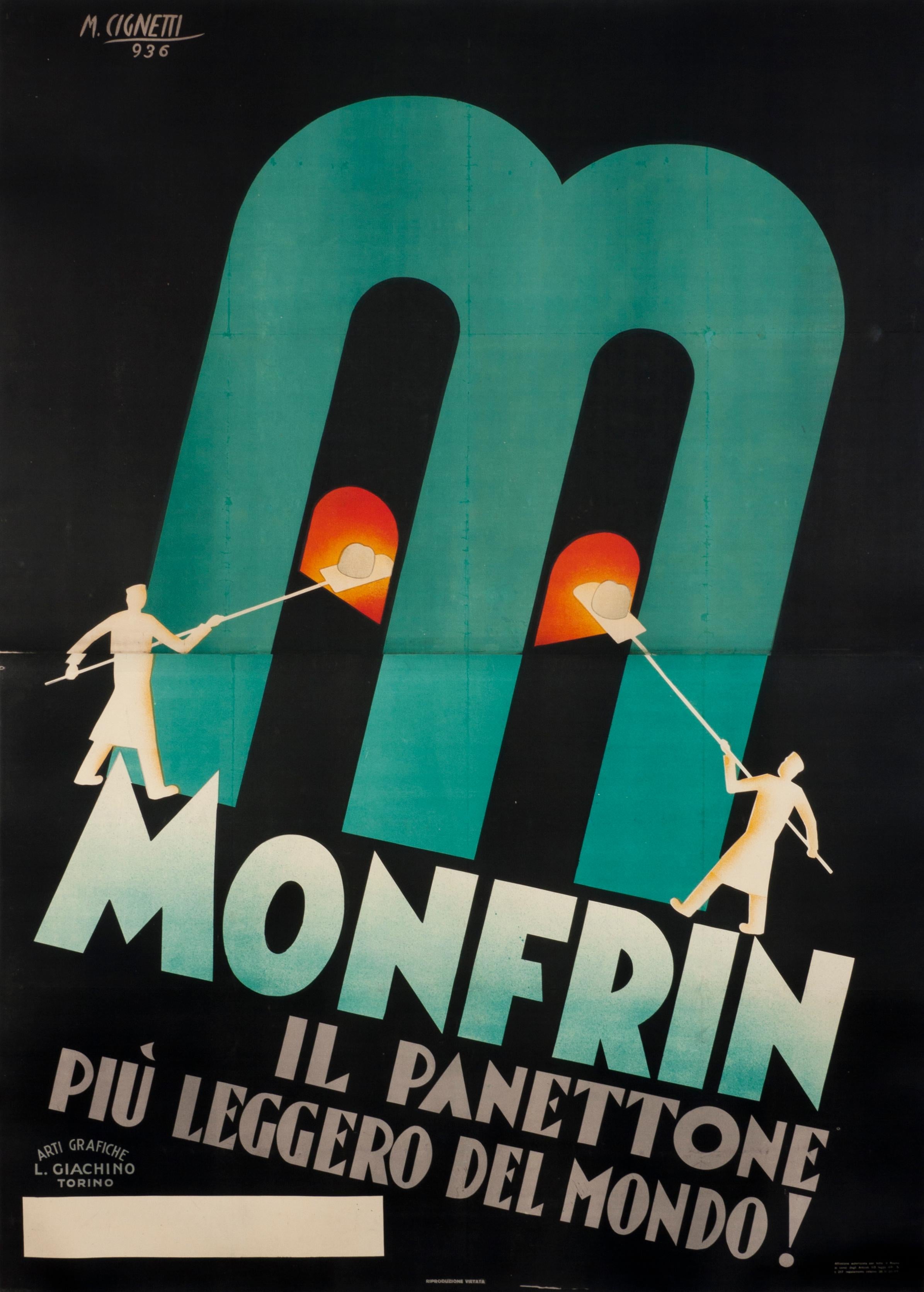 "Monfrin il panettone piu leggero del mondo!" Original Vintage Food Poster 1930s - Print by Michelangelo Cignetti