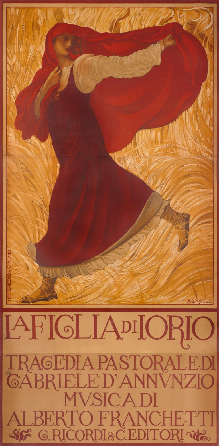 Adolfo de Carolis &quot;La Figlia di Iorio&quot; Original Antique 10 foot tall
