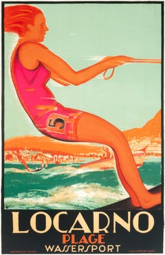 "Locarno (Water Skier)" Original Vintage Travel Poster