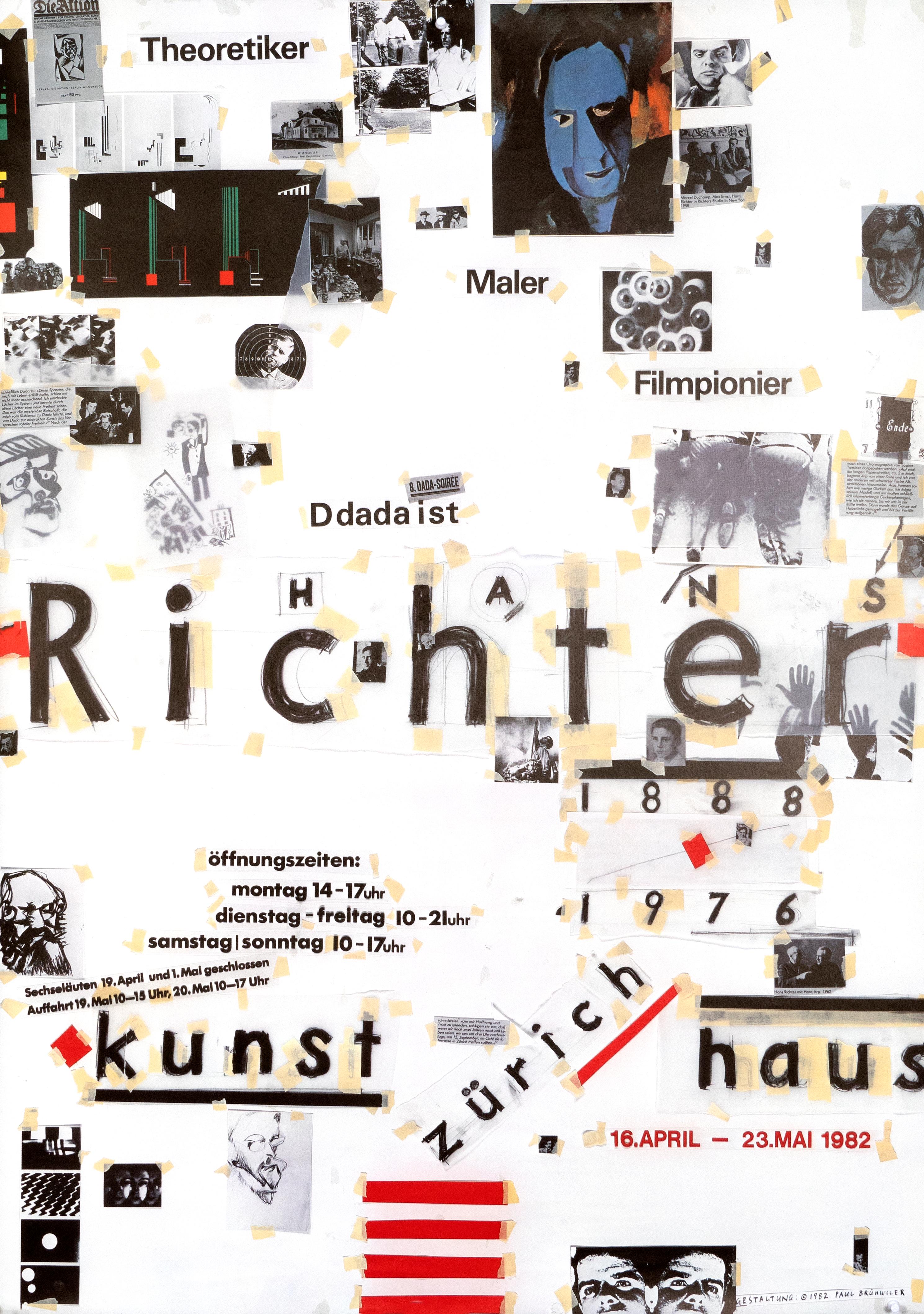 "Hans Richter - Kunsthaus Zurich" Original Vintage Art Exhibition Poster - Print by Paul Bruhwiler