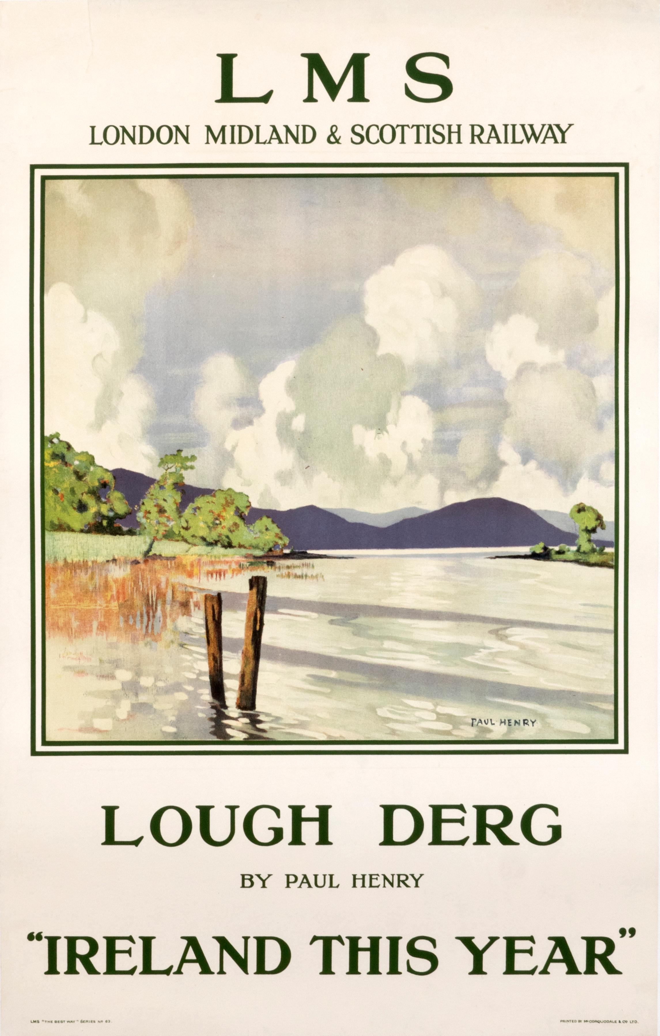 "LMS - Lough Derg" Original Vintage Irish Travel Poster 1930's - Print by Paul Henry 