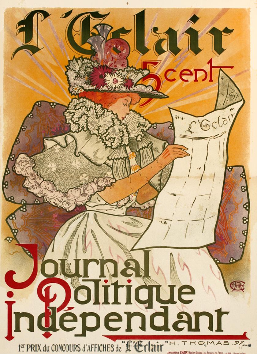 " L'Eclair" Original Vintage Newspaper poster 1900 - Print by H. Thomas