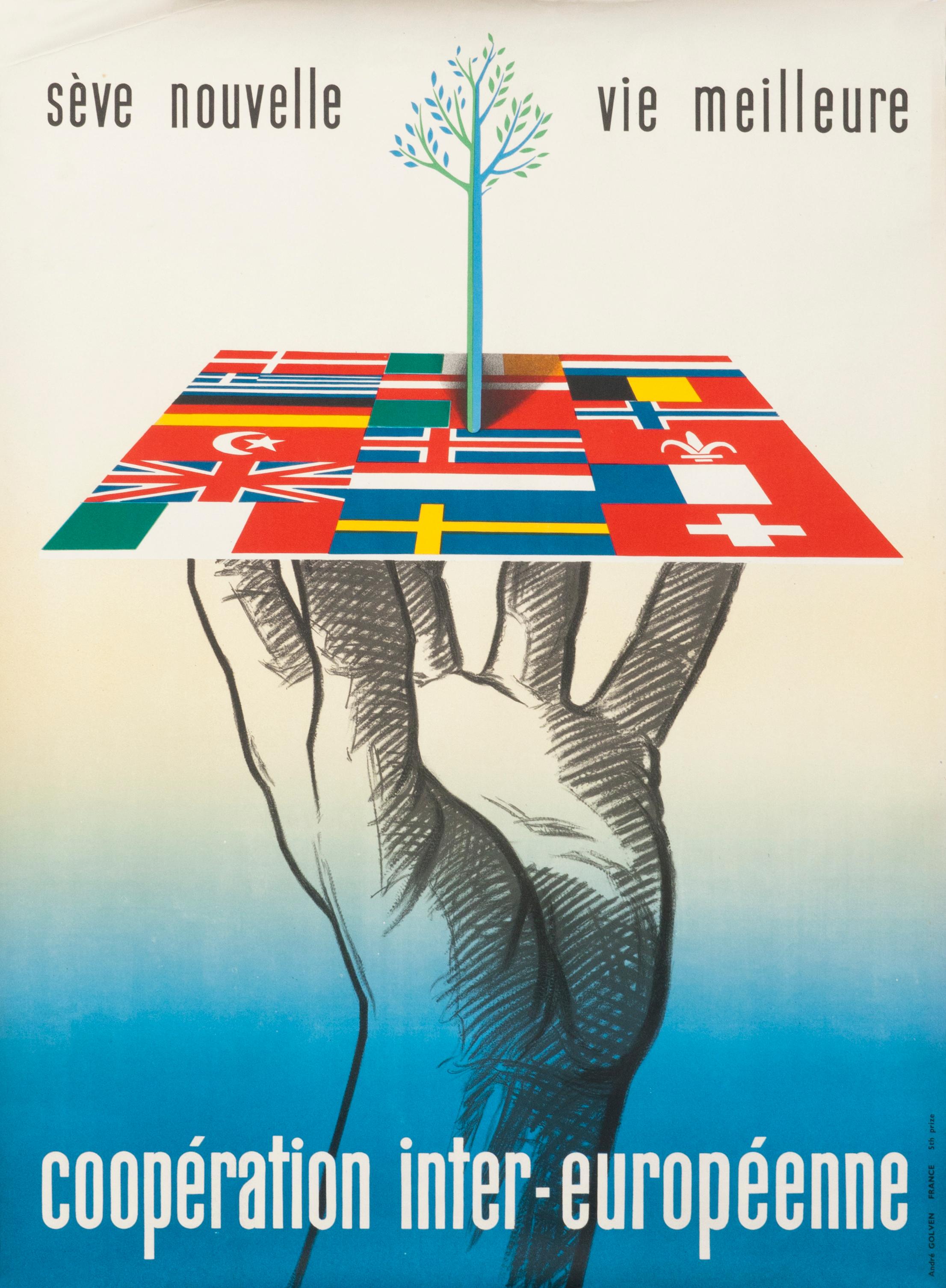 "Seve Nouvelle... Cooperation Inter-Europeenne" Original Vintage Poster - Print by A. Golven
