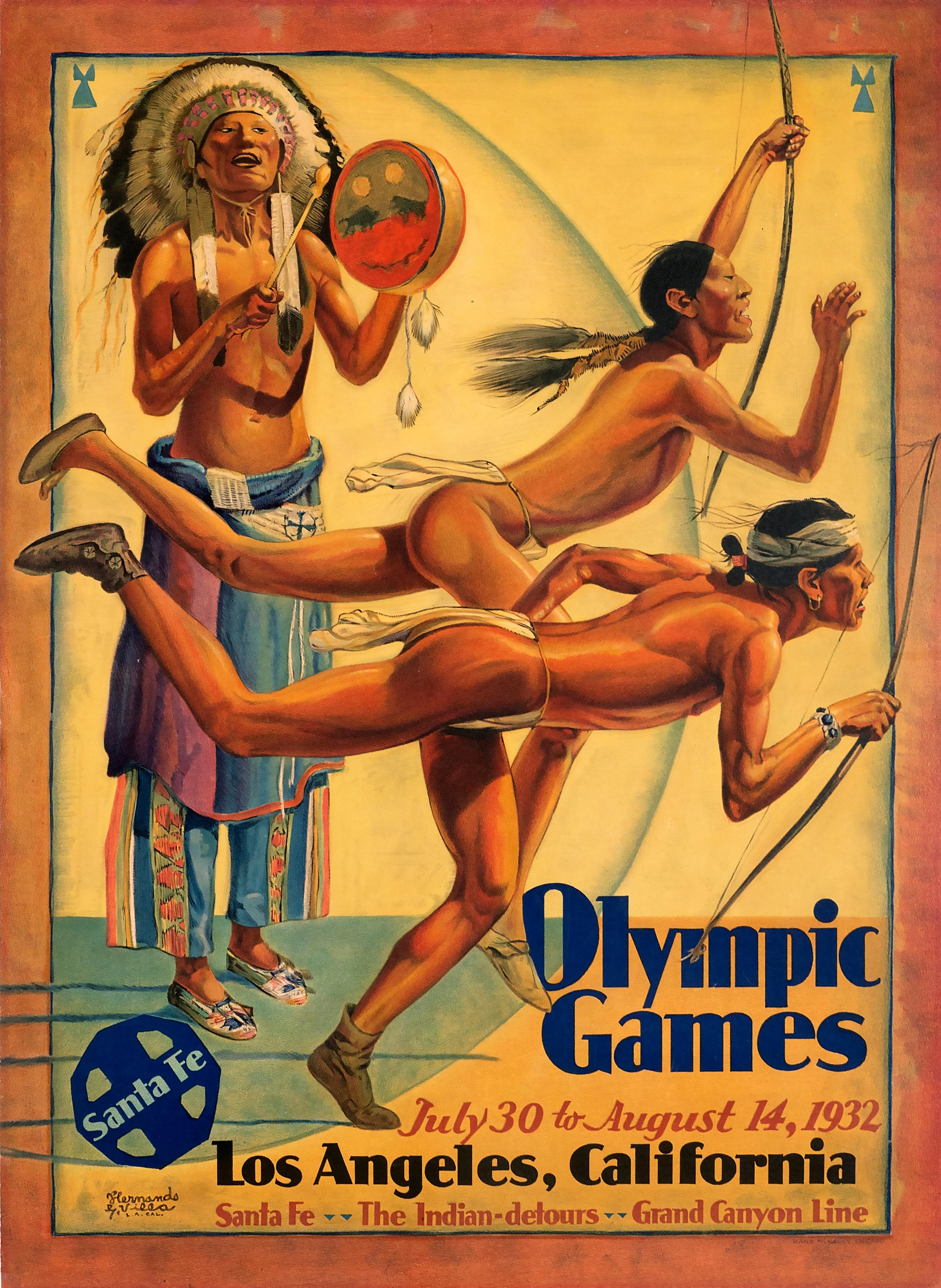 "Olympic Games - Los Angeles, CA - Santa Fe Railroad" Original Vintage Poster - Print by Hernando Villa