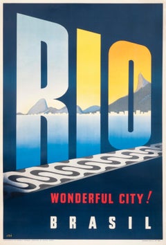 "Rio Brazil - Wonderful City!" 1950s Mid-Century Original Vintage Travel Poster