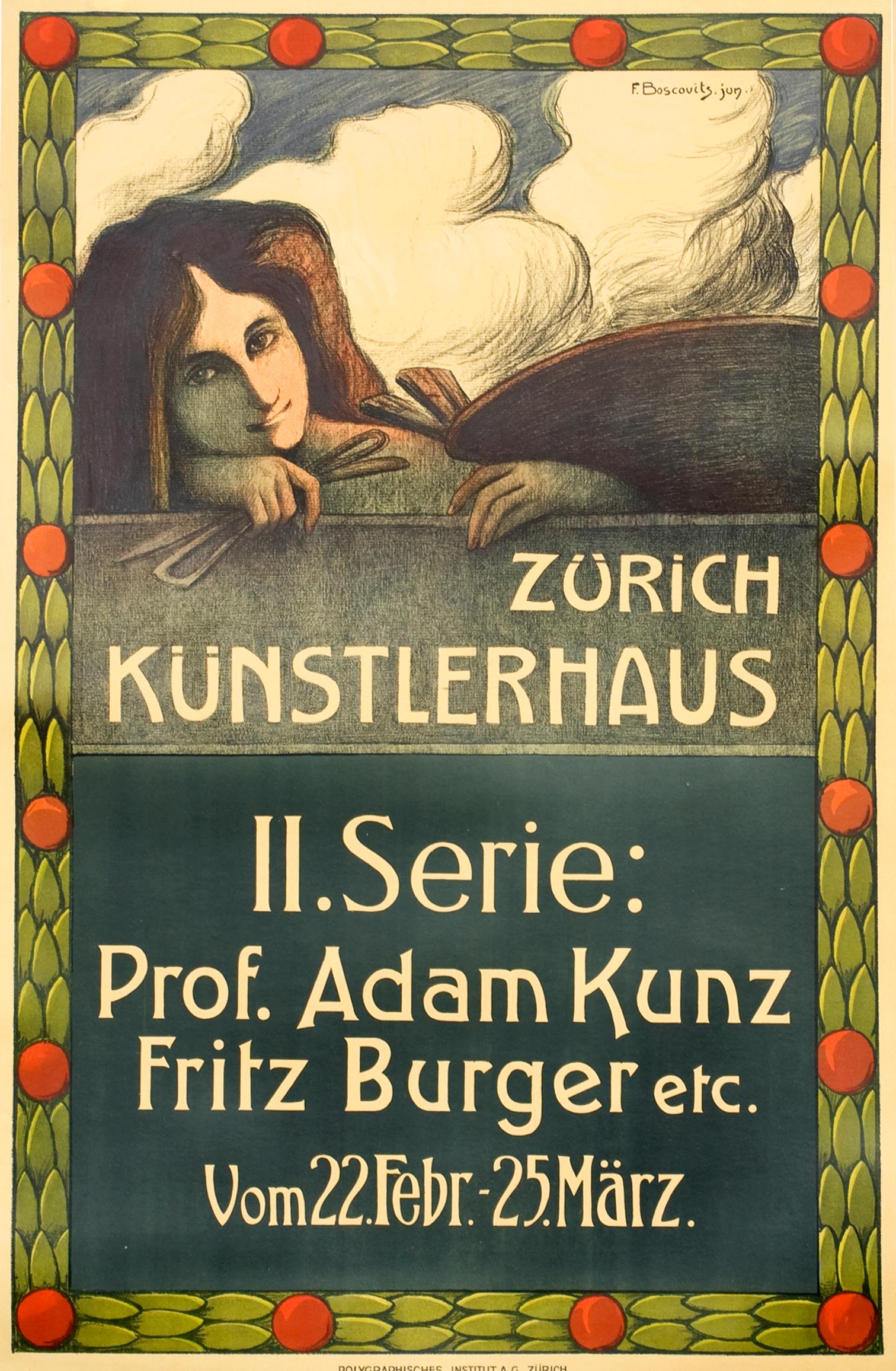 "Zurich Kunstlerhaus: Original Antique Theatre Performance Poster - Print by Fritz Boscovitz