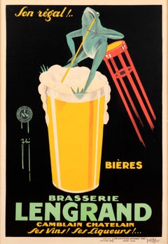 "Brasserie Lengrand Bieres" Original French Antique Poster