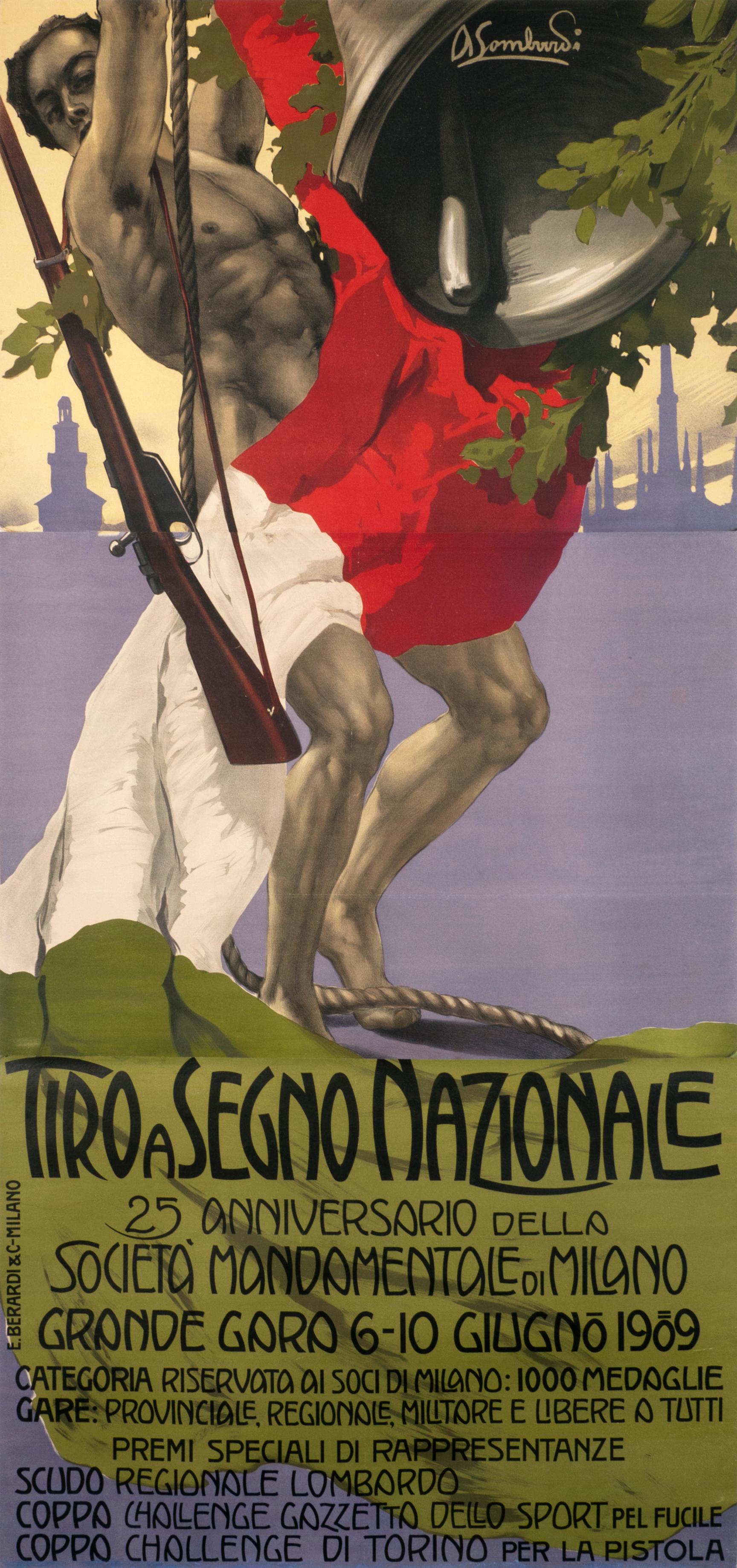 "Tiro a Segno Nazionale Milano" Original Vintage Shooting Championship Poster  - Print by Ambrogio Lombardi