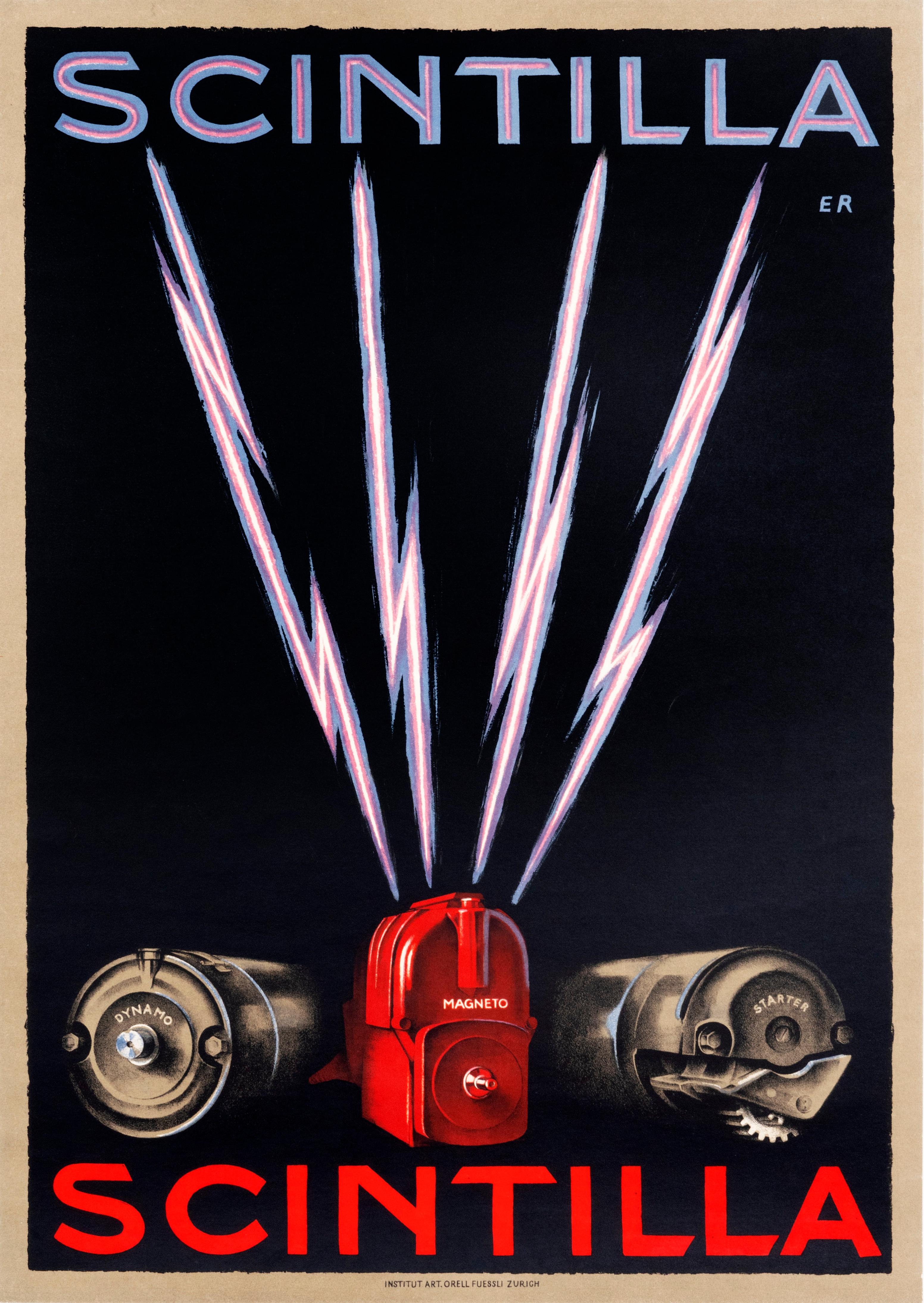 "Scintilla" Original Vintage magneto engine starter poster - Print by Ernst Rupprecht