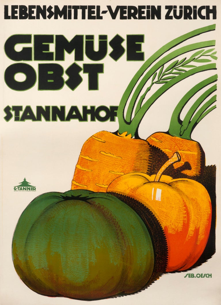 Albert Sebastian Oesch Gemuse Obst Lebensmittel Verein Original Vintage Swiss Vegetable Poster At 1stdibs