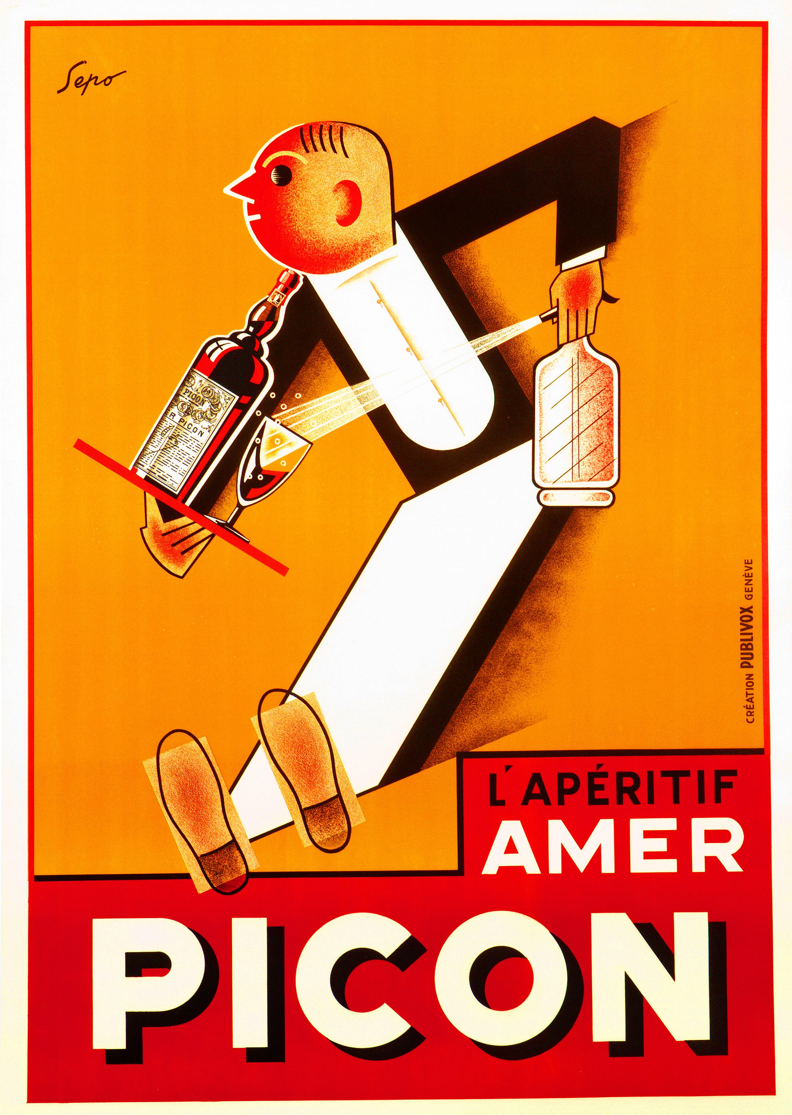"L'Aperitif Amer Picon" Original Vintage Seltzer Poster - Print by Severo "Sepo" Pozzati