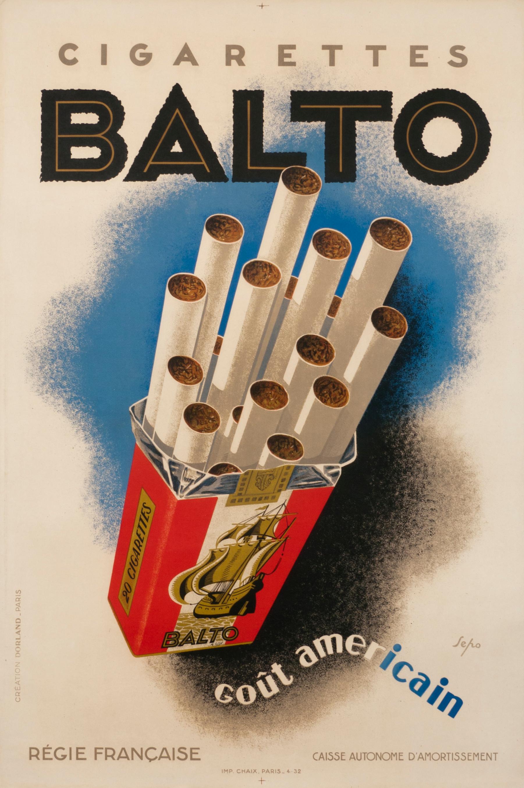 "Balto Cigarettes" Original Vintage Cigarette Poster - Print by Severo "Sepo" Pozzati