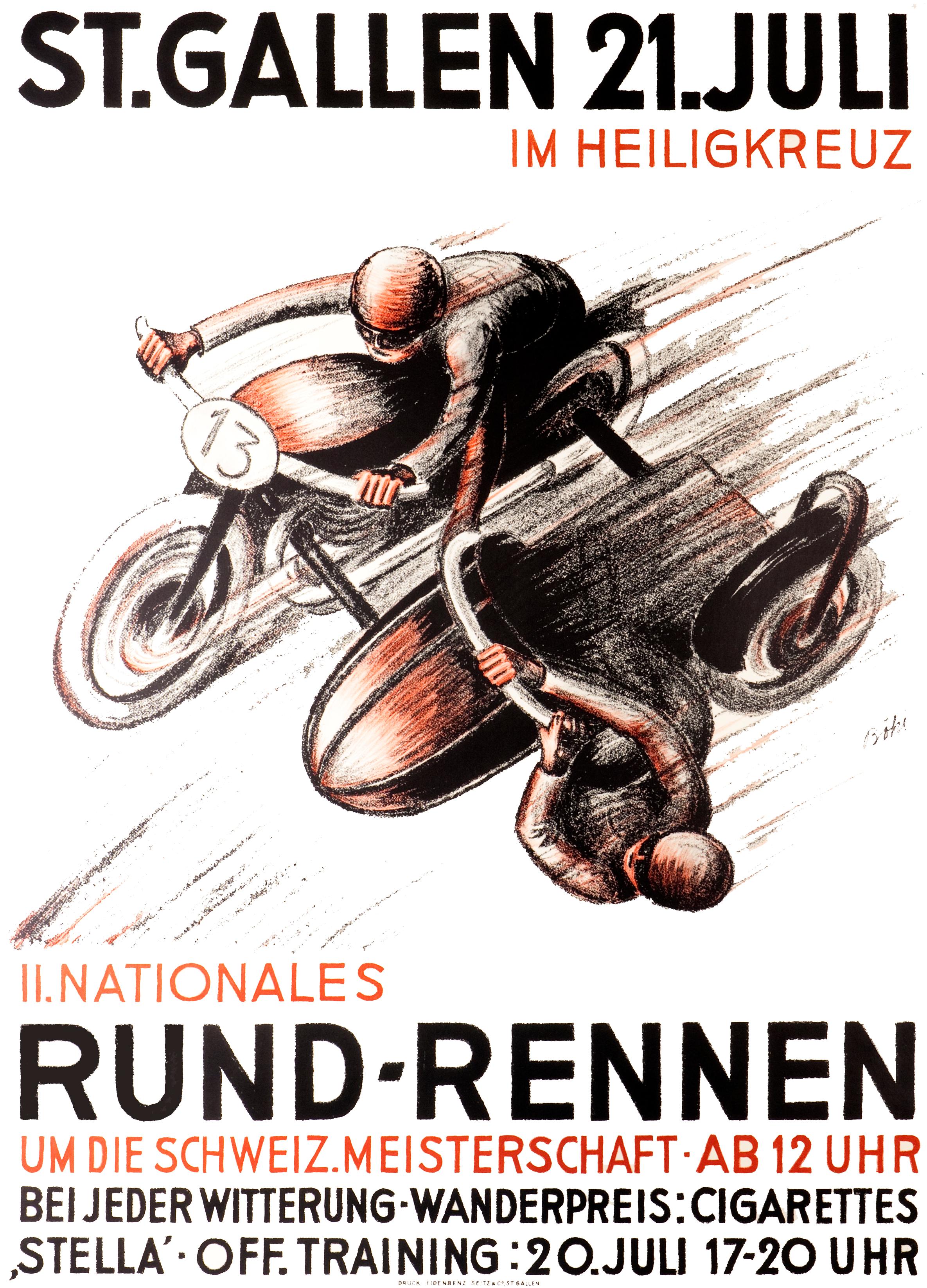"St. Gallen - Il Nationales Rund-Rennen" Original Vintage Racing Poster - Print by Bohi
