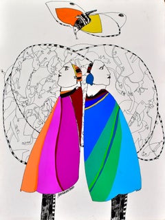 Casal, Armanda Passos, Contemporary Art, Gouache on paper, Blue, Pink, Orange