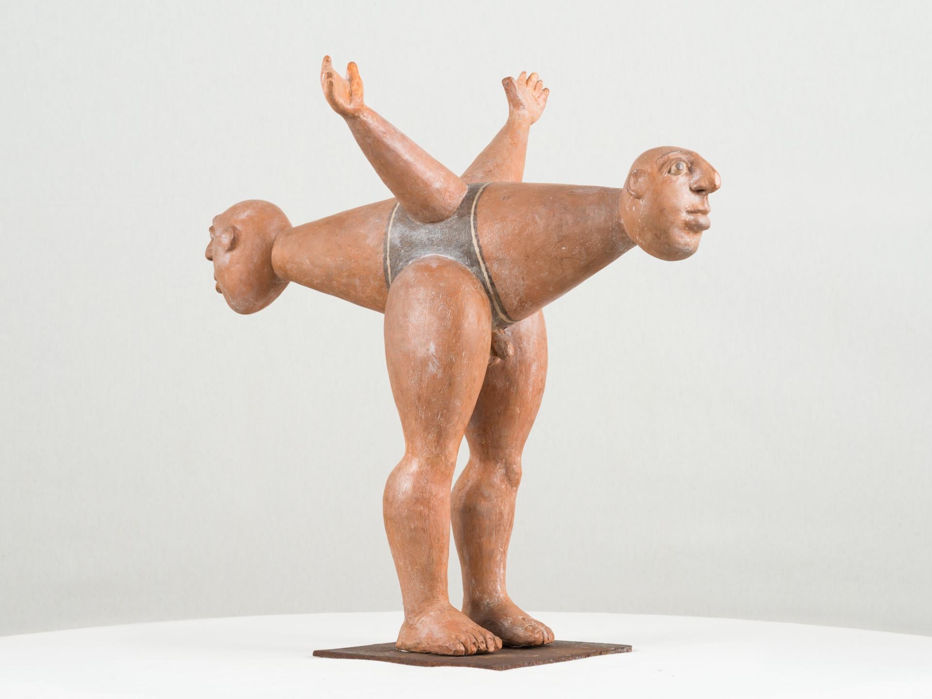 Homem com duas cabeças, 1973, Jorge Vieira, Modern Art, Terracotta, Orange brown For Sale 1