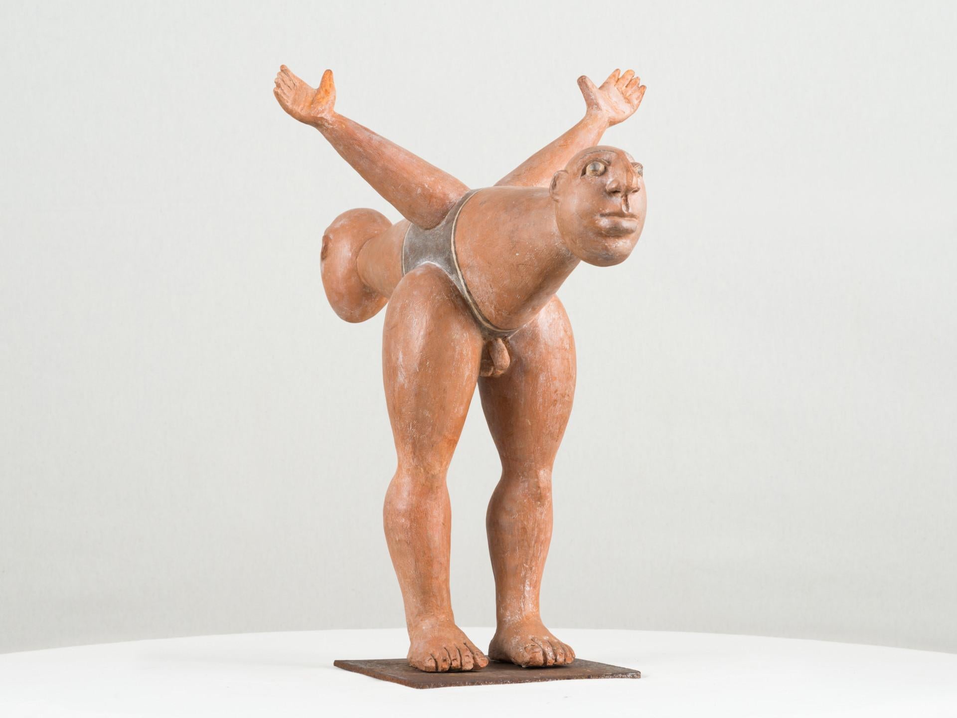 Homem com duas cabeças, 1973, Jorge Vieira, Modern Art, Terracotta, Orange brown For Sale 2