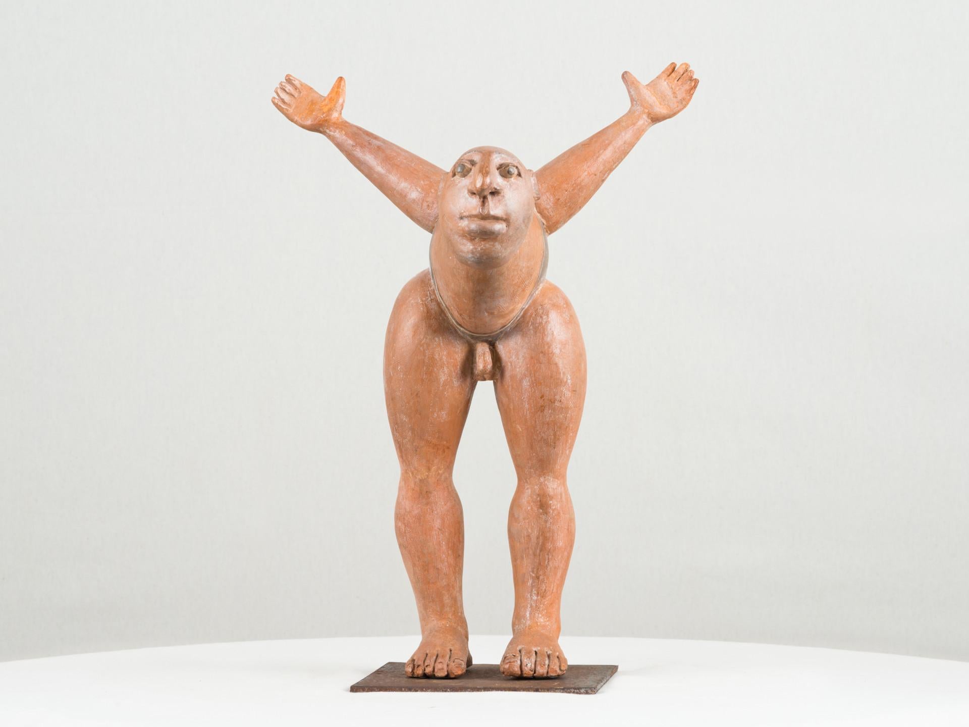 Homem com duas cabeças, 1973, Jorge Vieira, Modern Art, Terracotta, Orange brown For Sale 3