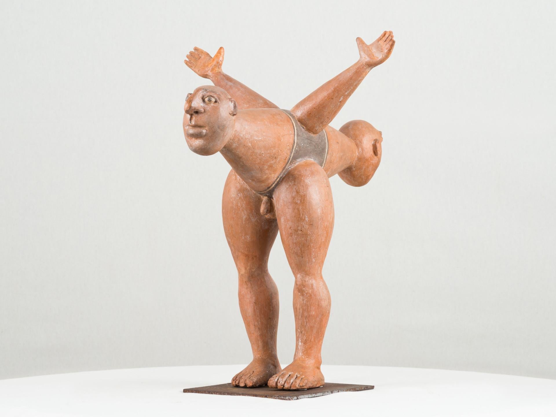 Homem com duas cabeças, 1973, Jorge Vieira, Modern Art, Terracotta, Orange brown For Sale 4