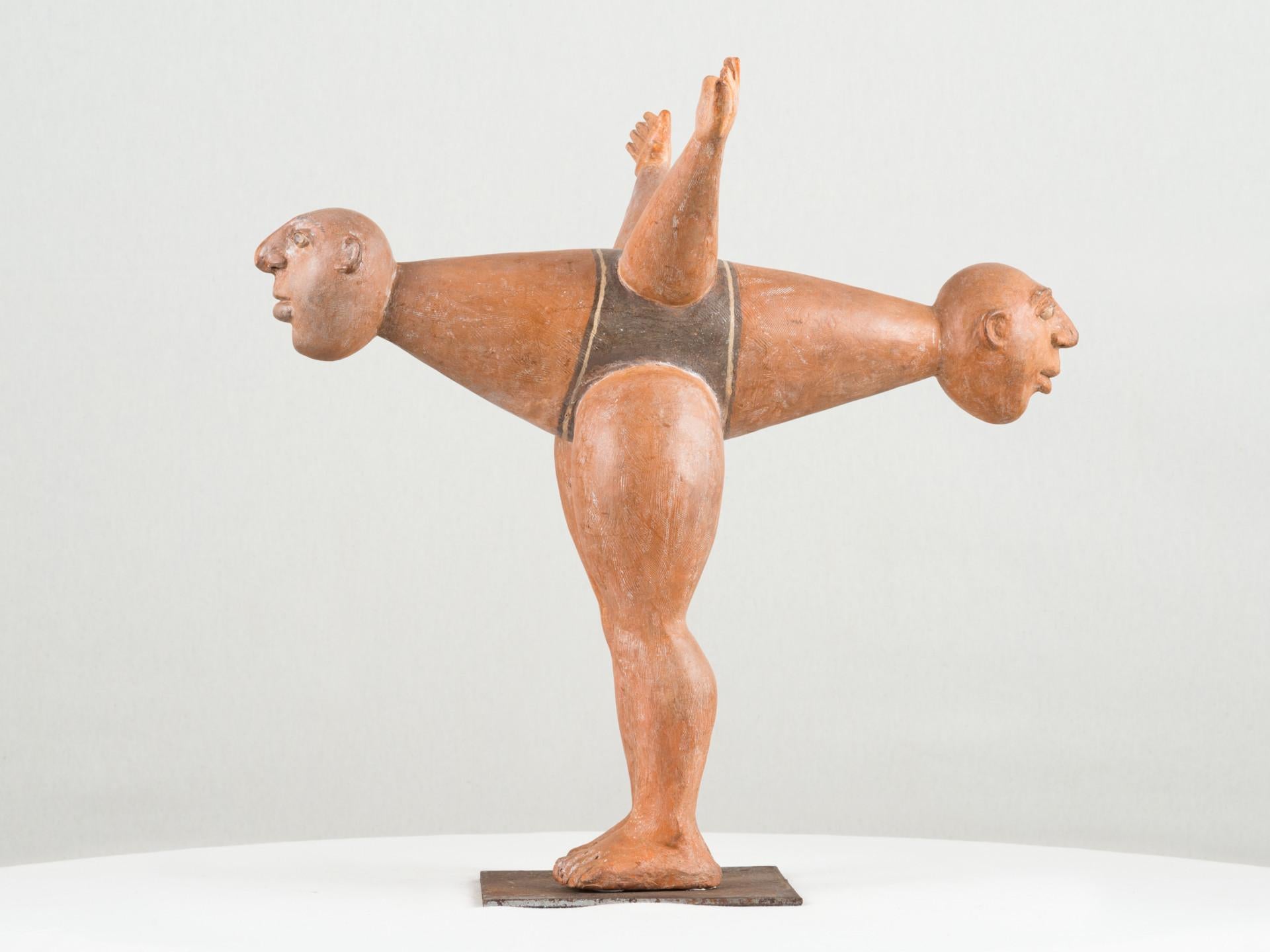 Homem com duas cabeças, 1973, Jorge Vieira, Modern Art, Terracotta, Orange brown For Sale 5