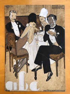 Antique As Melhores Noites de Lisboa, Jorge Barradas, 1927, Watercolor drawing paper