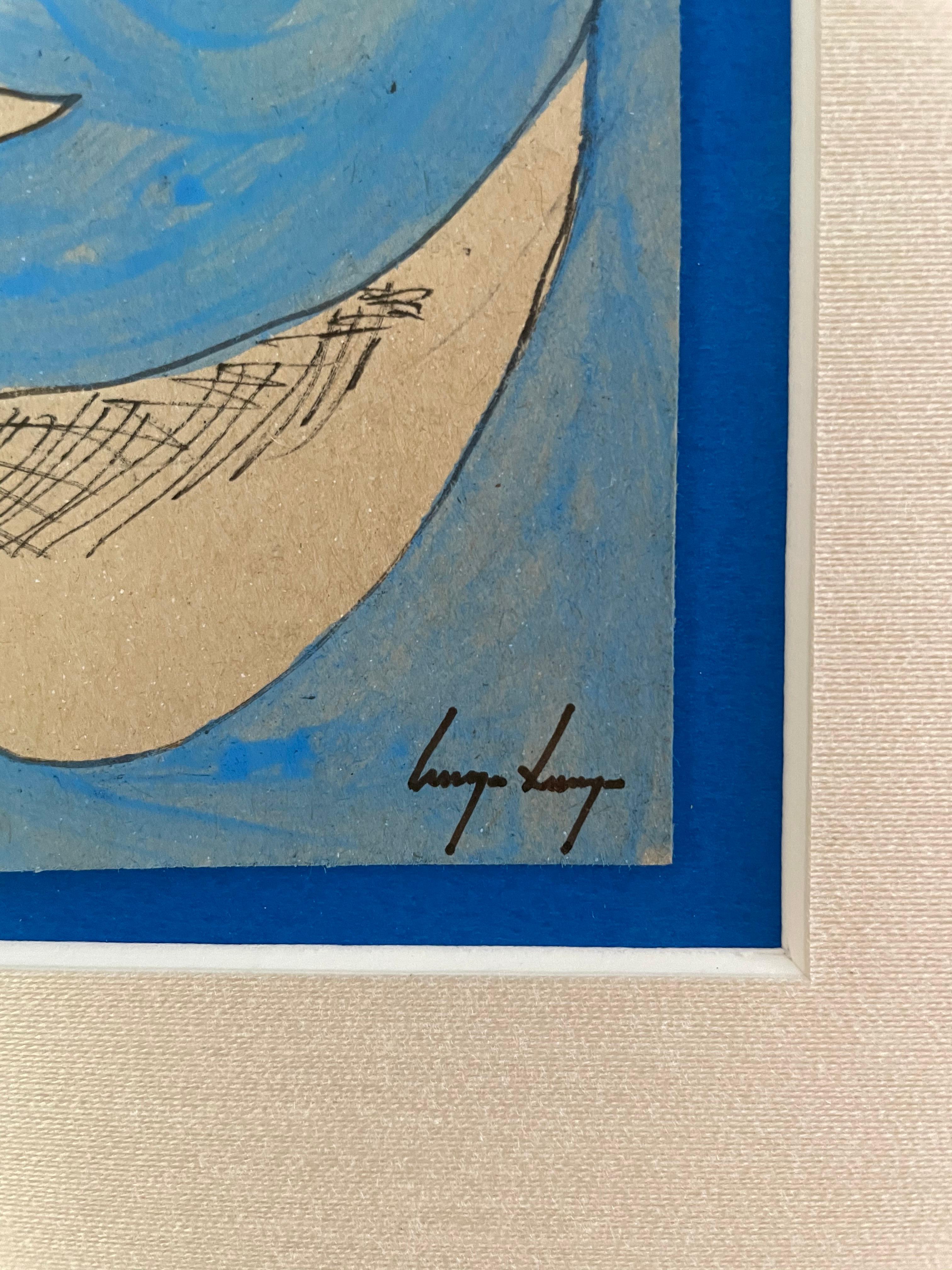 Untitled, Cruzeiro Seixas, Surrealist, Mixed Media on paper, Triptych, Blue For Sale 1