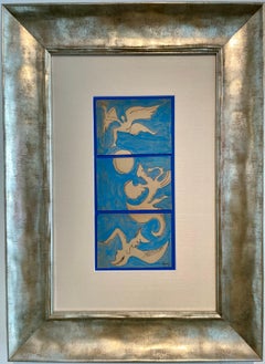Untitled, Cruzeiro Seixas, Surrealist, Mixed Media on paper, Triptych, Blue
