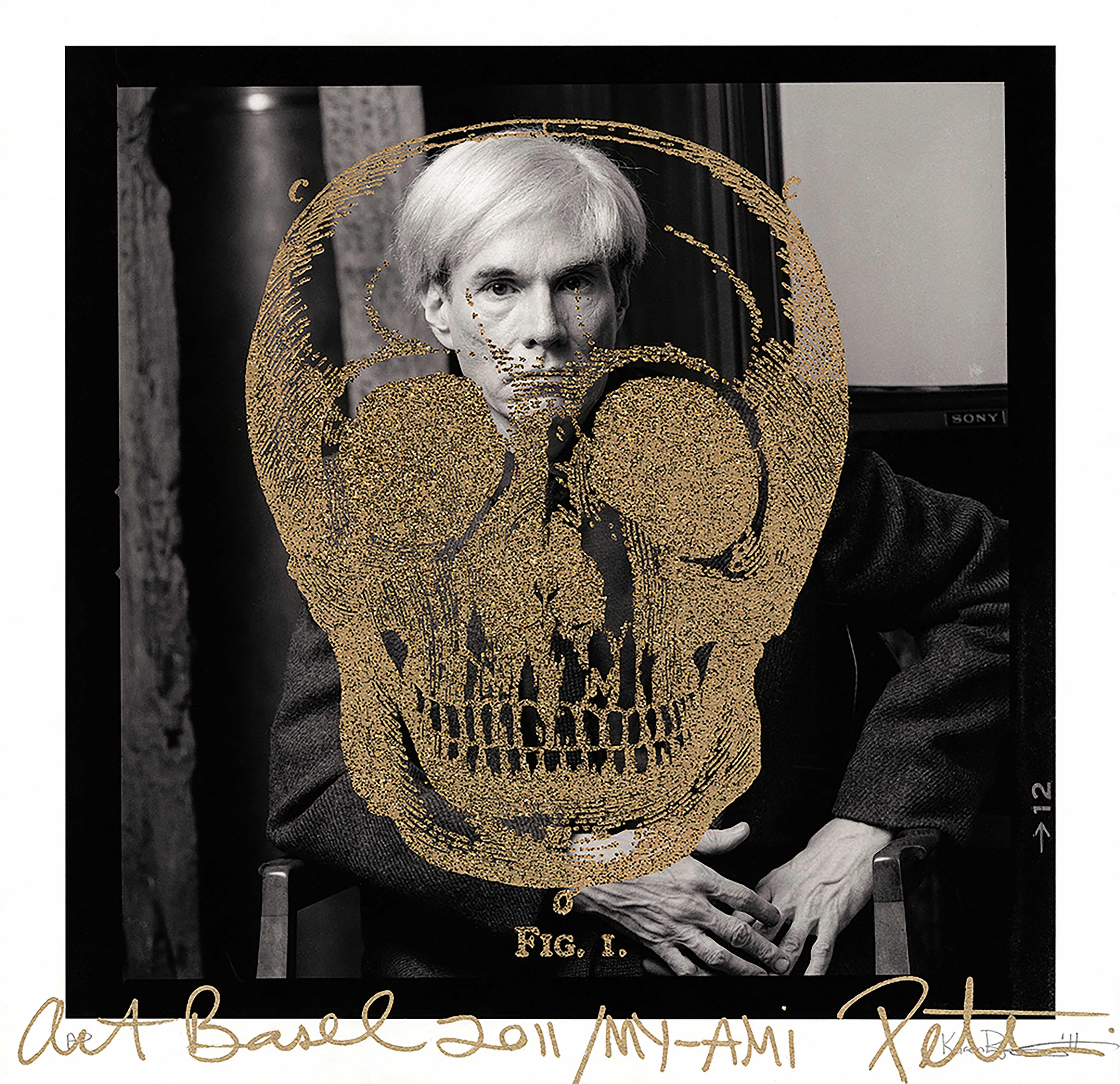 Karen Bystedt and Peter Tunney Abstract Photograph - Gold Britannica Skull on Warhol, 2011