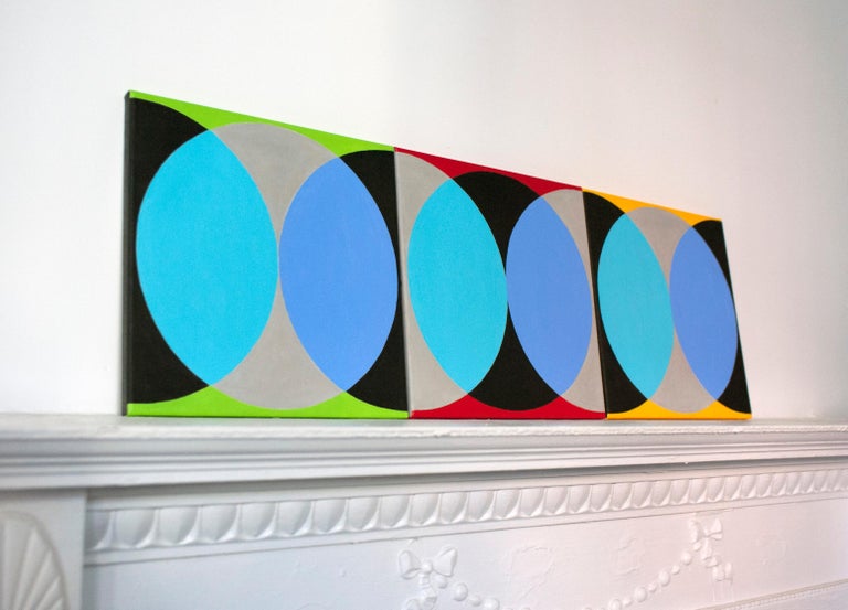 Geometric Triptych Circle Abstract Modern Painting For Sale 1