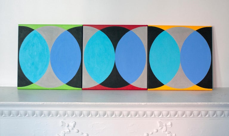 Geometric Triptych Circle Abstract Modern Painting For Sale 2