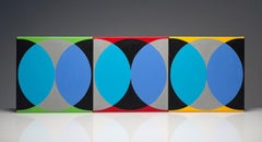 Triptyque géométrique, peinture abstraite moderne en forme de cercle