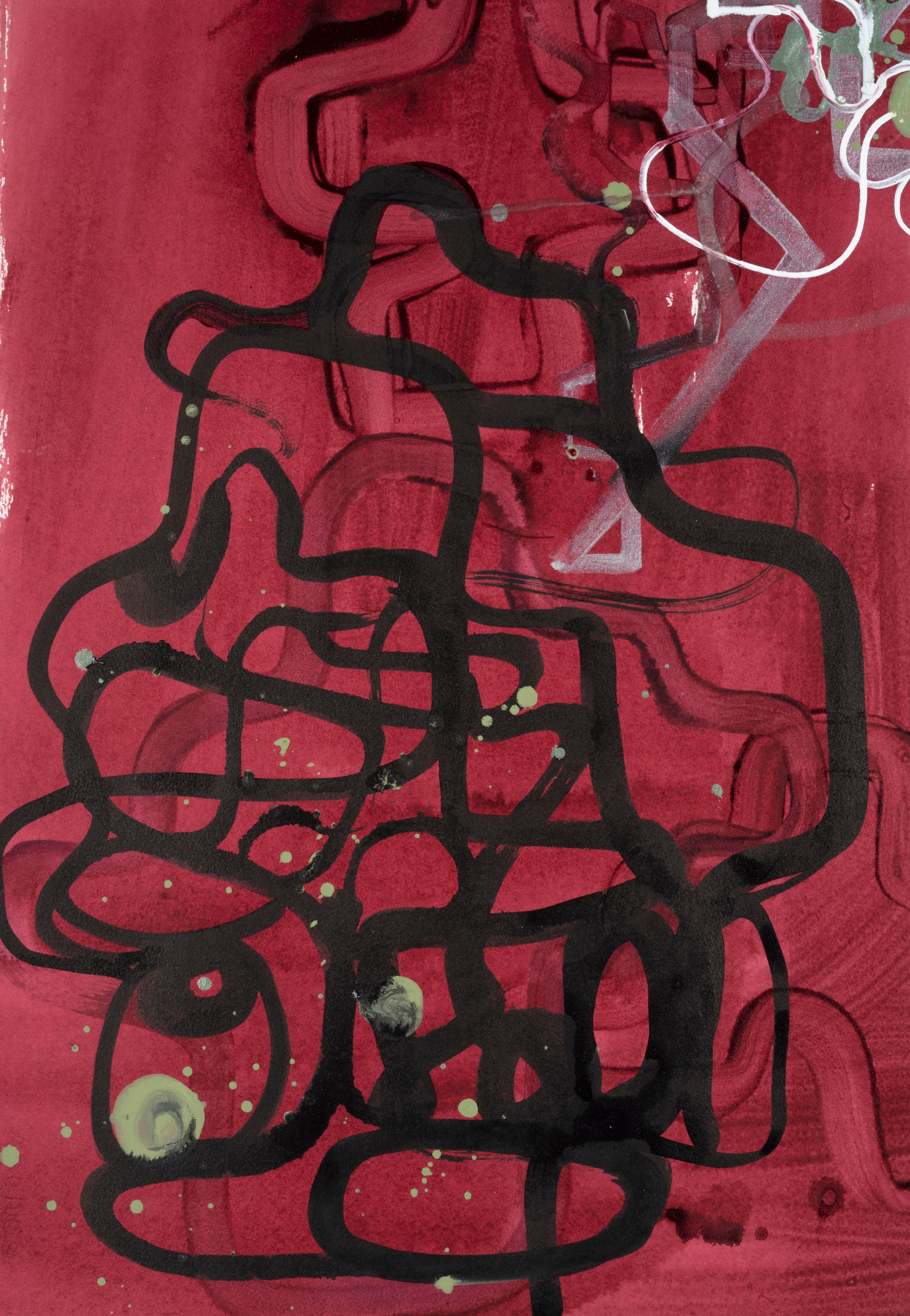 « Alizarin Maze ll » - Abstrait Painting par Maryanne Pollock