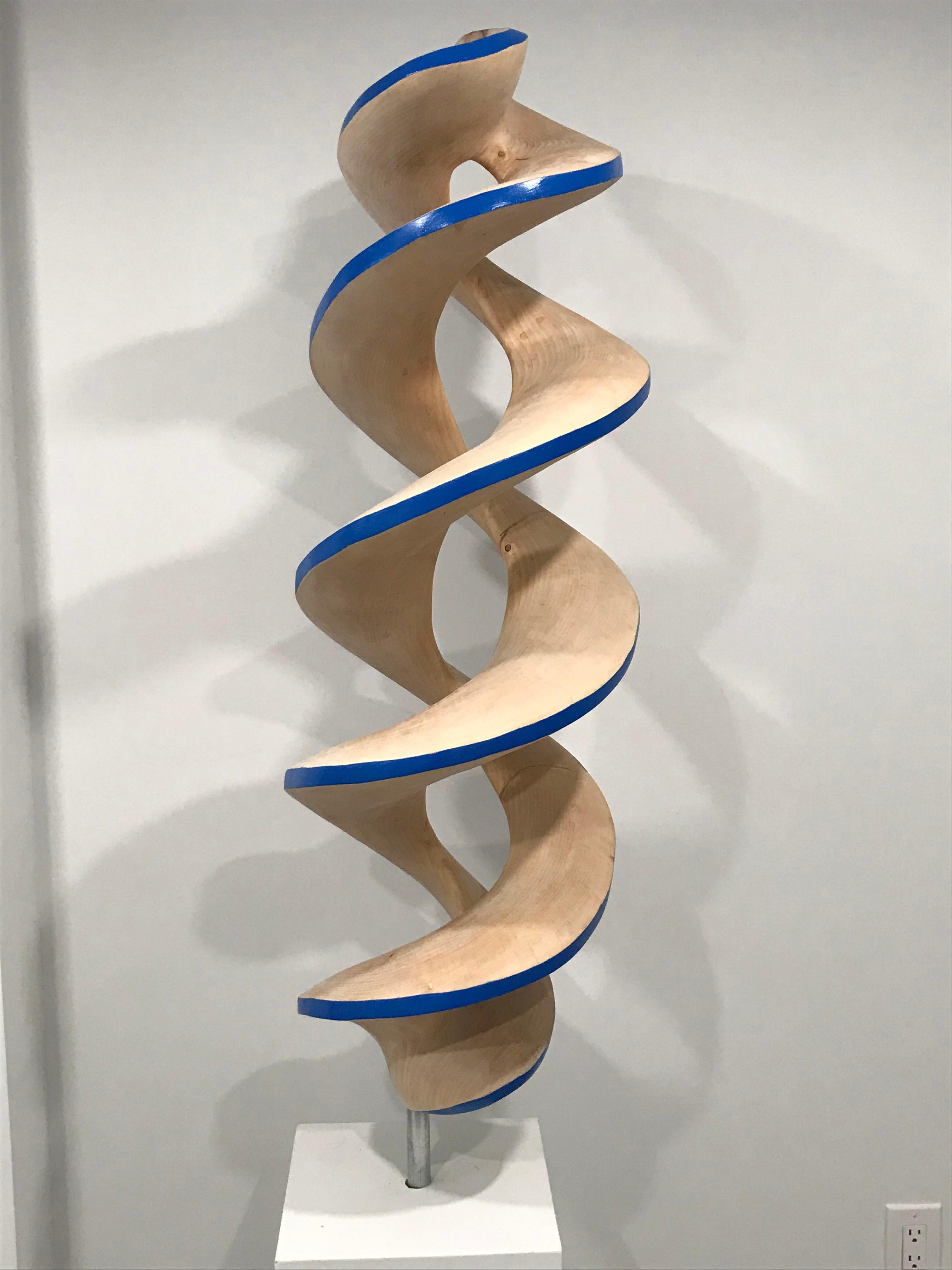 Spiral#1-Blue, large maple sculpture - Sculpture by Eric Pesso