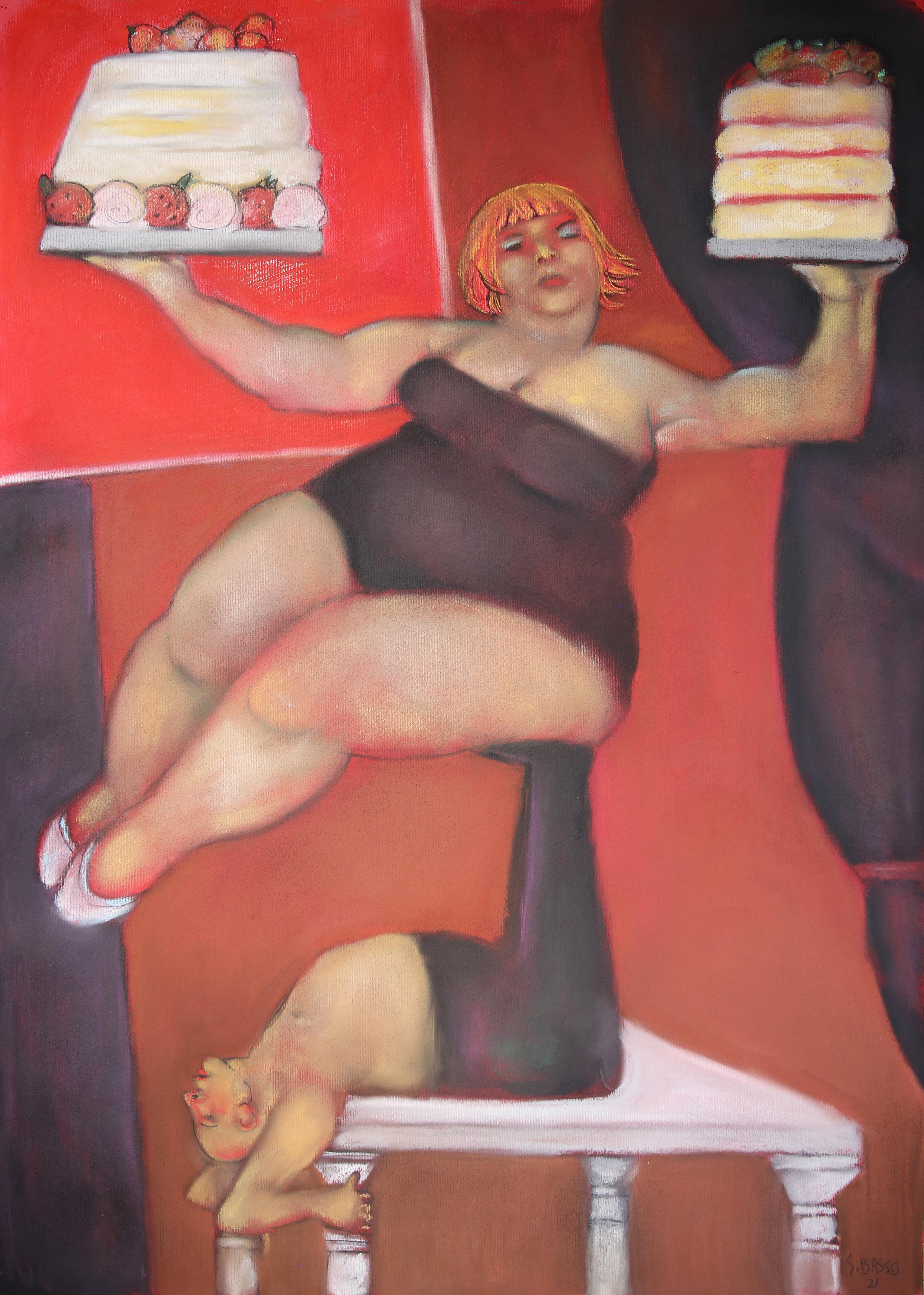 Stephen Basso Figurative Art - Buttercream Acrobats circus performers humorous subject male female dynamic