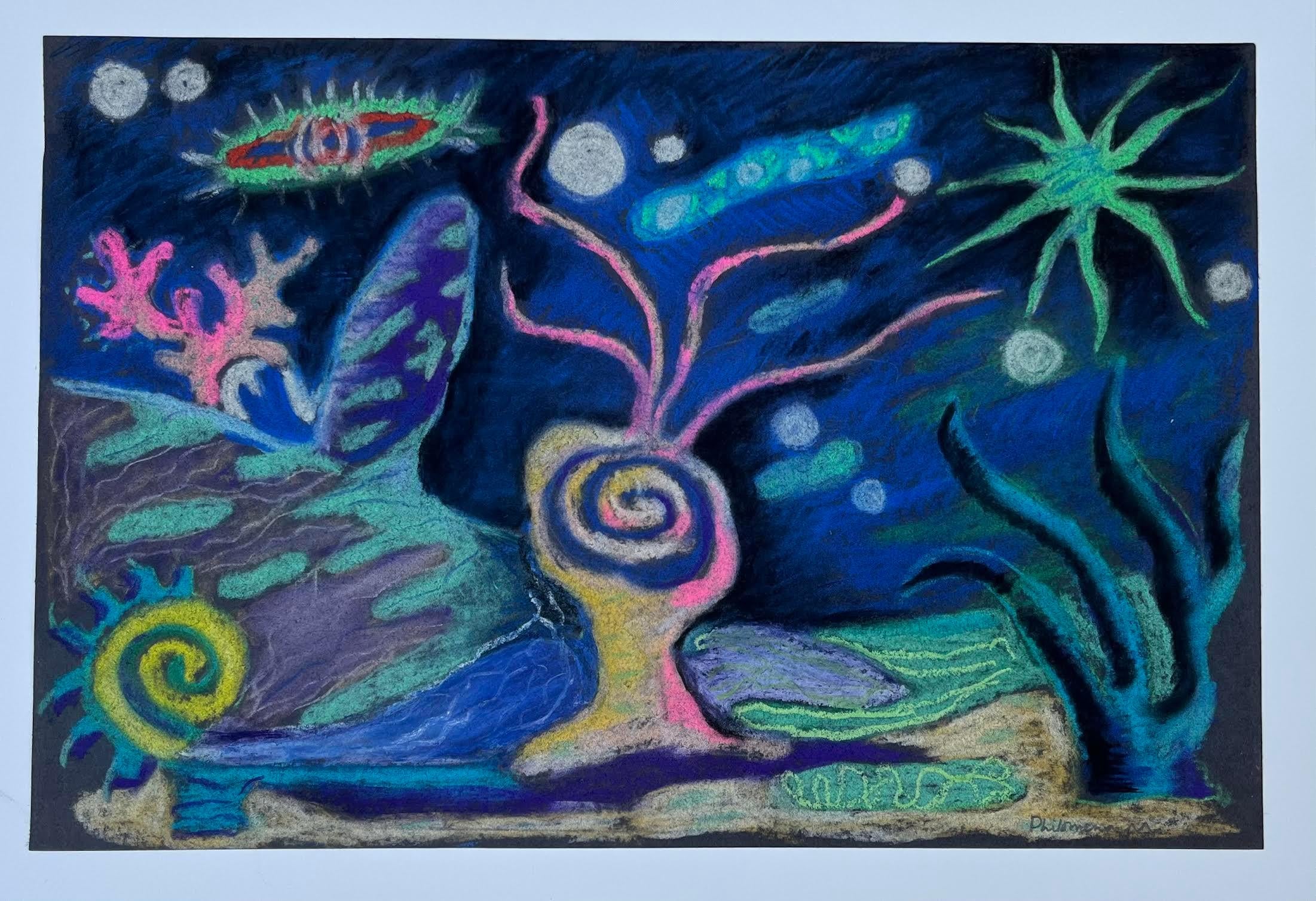 Philomena Marano Abstract Drawing - OCEAN MYSTERY , lyrical, imaginative, dark, dreamy, undersea, nautical
