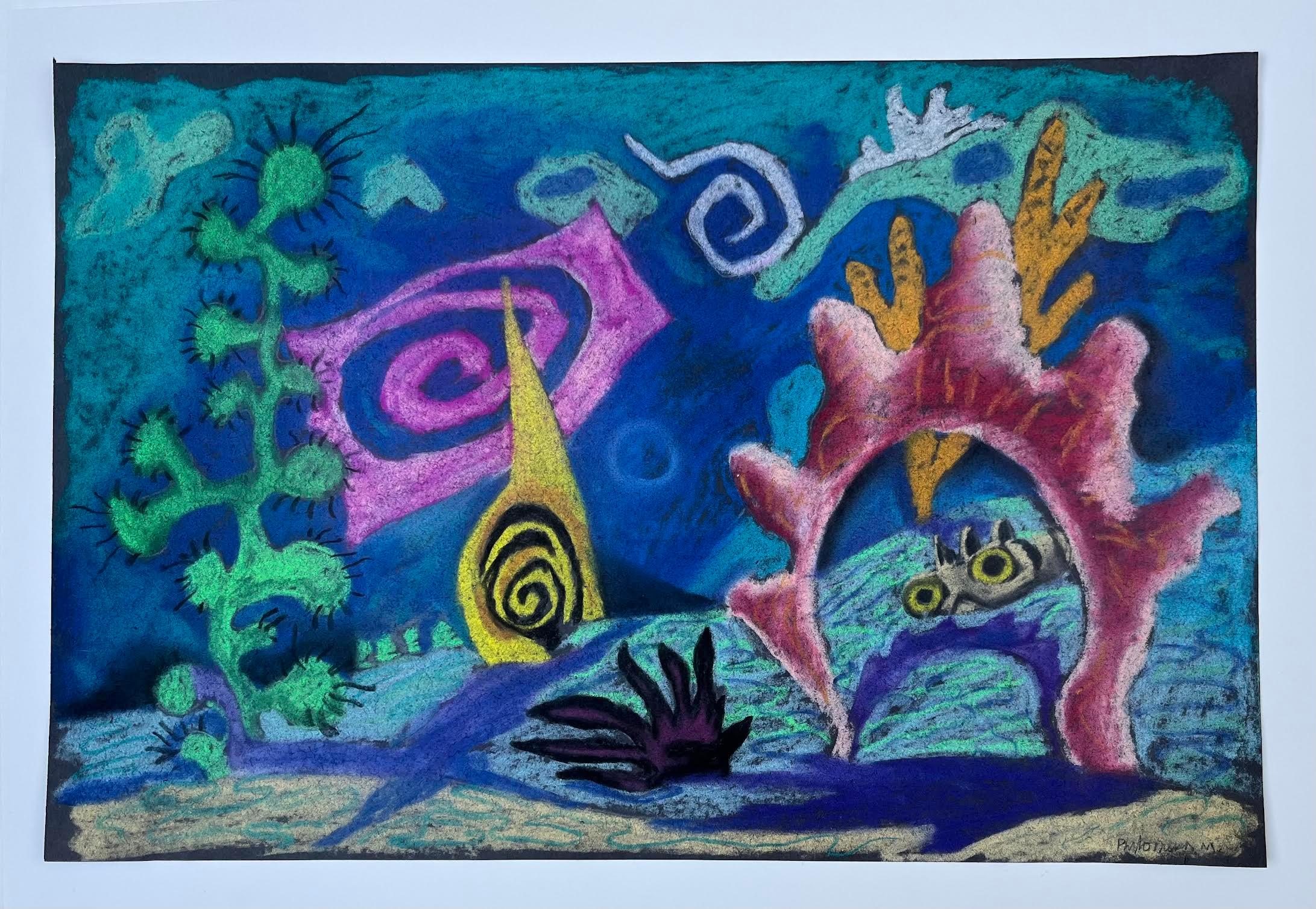Philomena Marano Abstract Drawing - OCEAN DREAMING ,  Playful, imaginative, dark, colorful, dreamy undersea