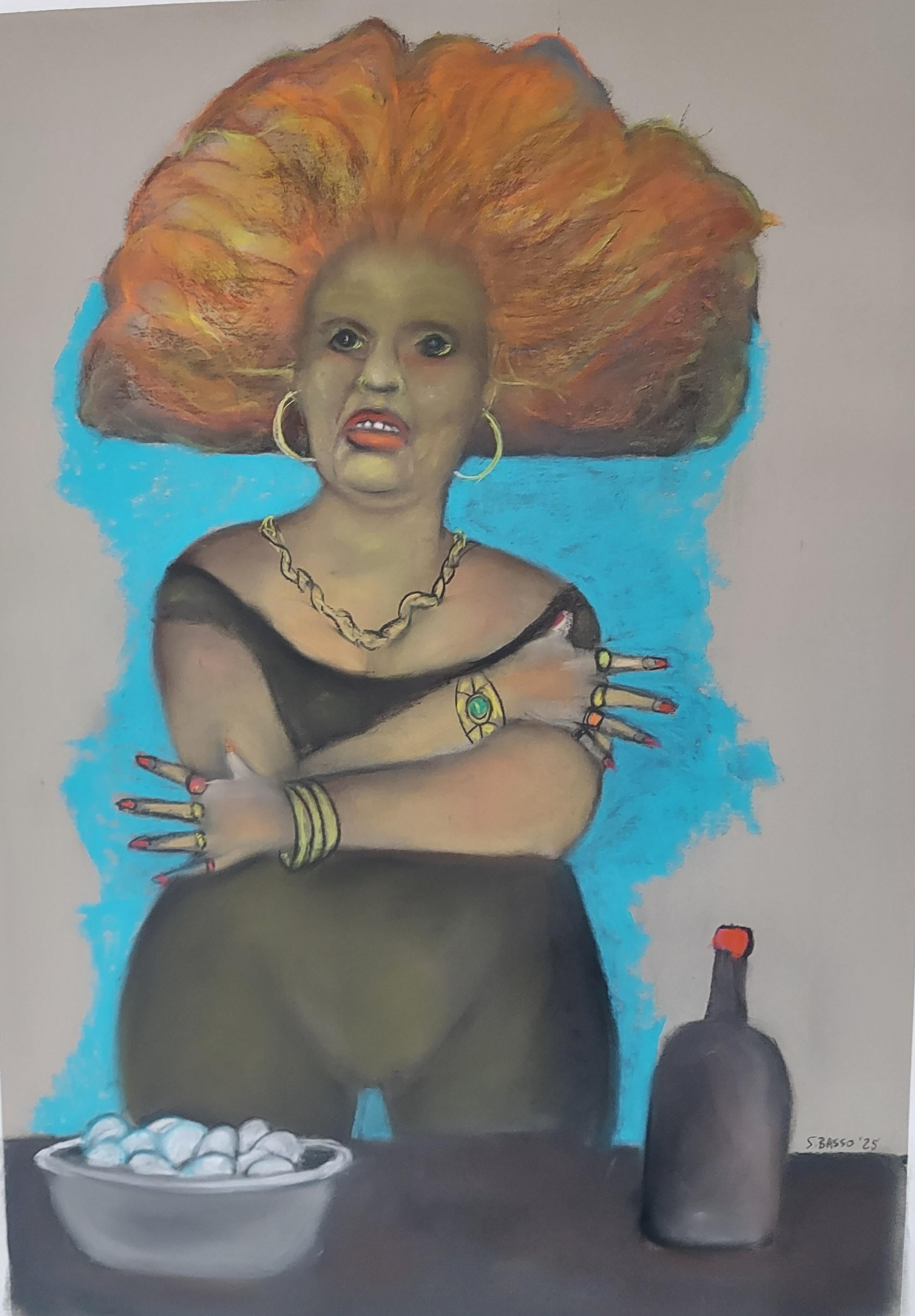 L'Alchimiste.  Figure féminine du premier quart de longueur avec des cheveux rouges ardents