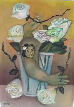Tattooed Bouquet  combination still life and figurative genres soft green tomes