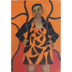 Robe à motifs féminins aux couleurs rouge-orange et noir intenses