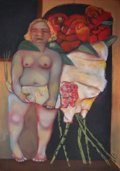 Dance Partners nude female subject with rose bouquet surreal expressive format