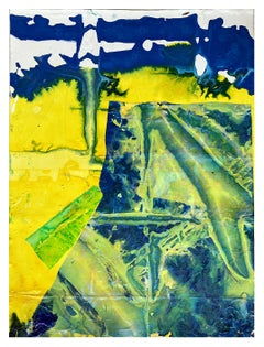 untitled-#3, *abstract with suggestion of landscape, green, yellow, blue